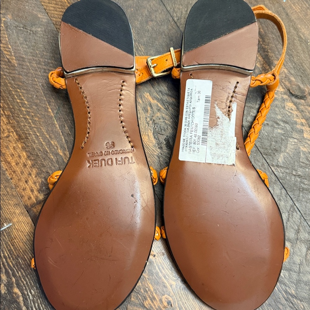 Orange 🍊 Strapy EUC Classic Leather braided TUFI DUEK size 36 or women’s 5.5-6 - Picture 4 of 8